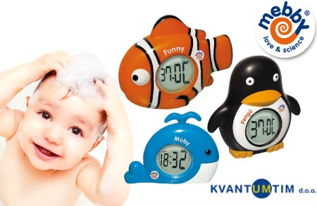 'Mebby' plutajući termometar/sat za vodu u obliku smije&scaron;ne ribice, pingvina ili kit...